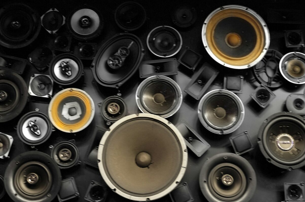 Wall of car audio speakers