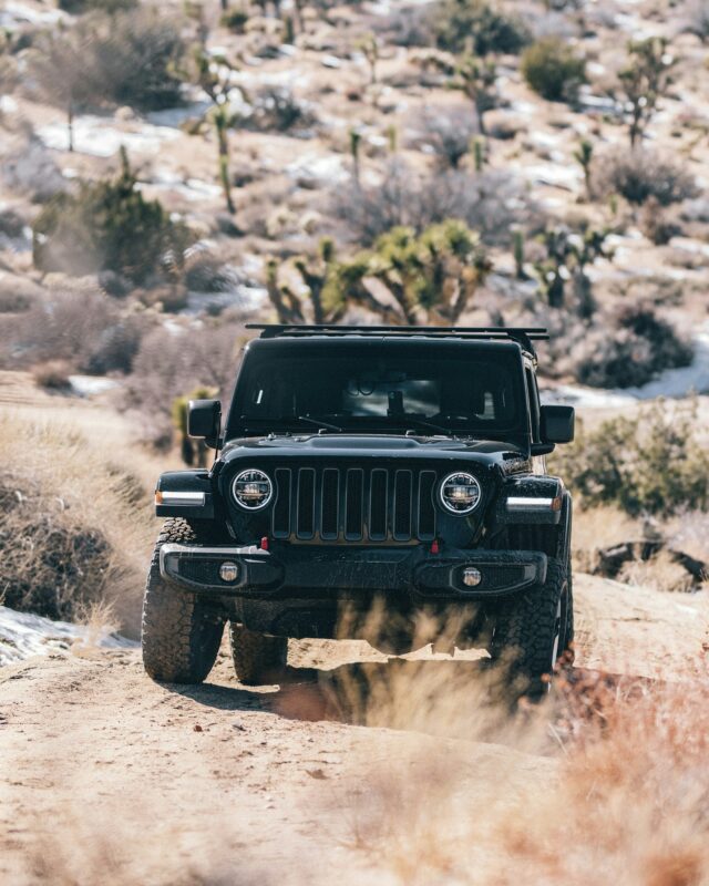 Jeep Wrangler on a dirt road