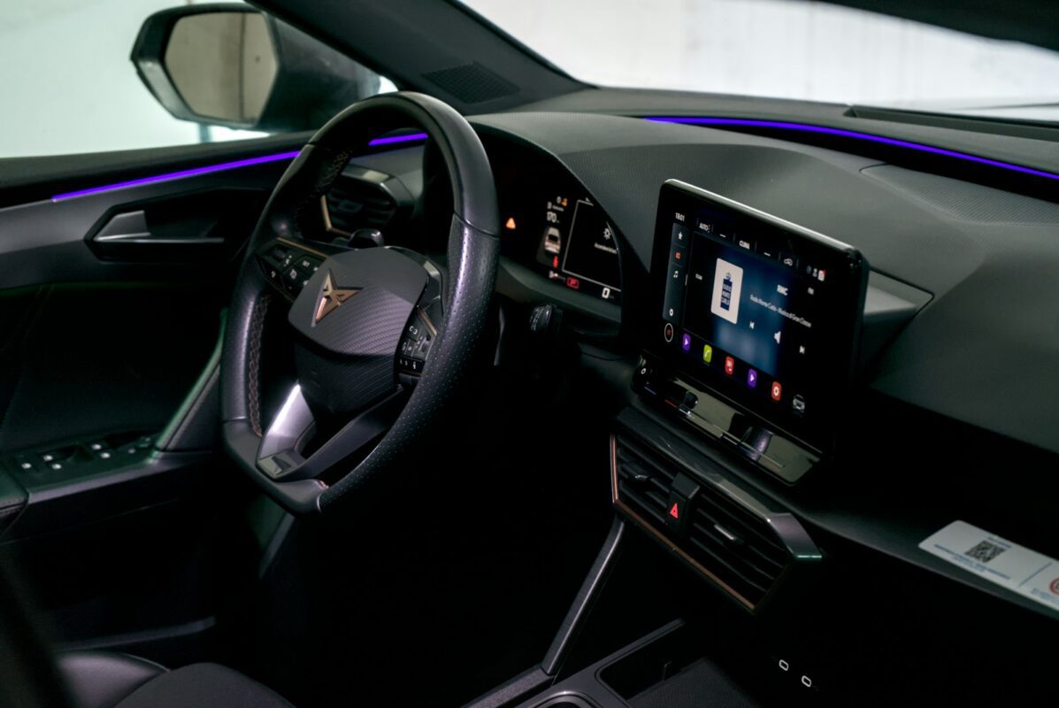 Modern car interior with a touchscreen dashboard